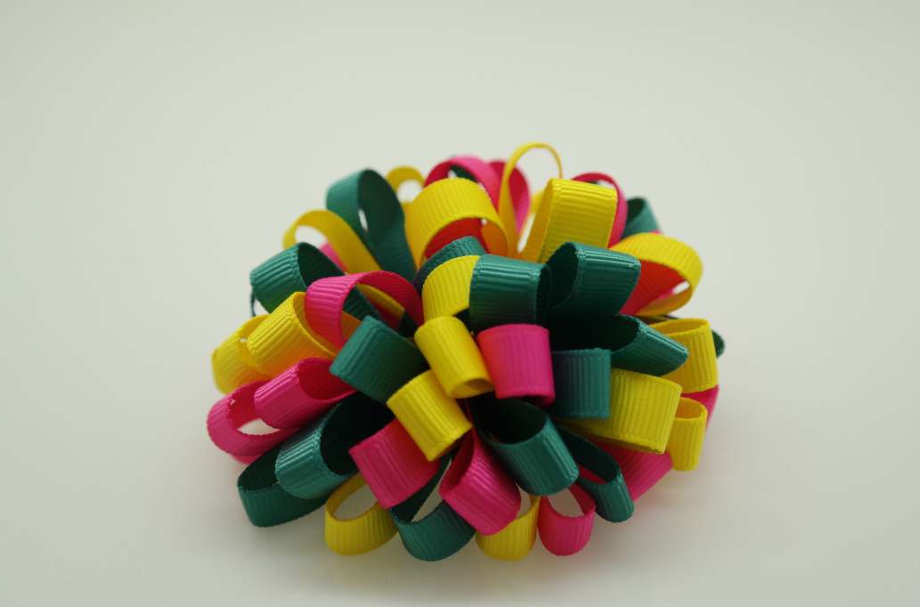 Loopy loopy puff hair Bow with colors  Jade, Daffiadil Yellow, Shocking PInk